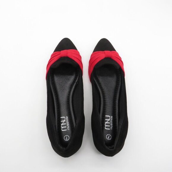Musshoe Women's Black & Red Pointed Toe Flats With Bow Detail Size 7 NEW - Picture 5 of 7